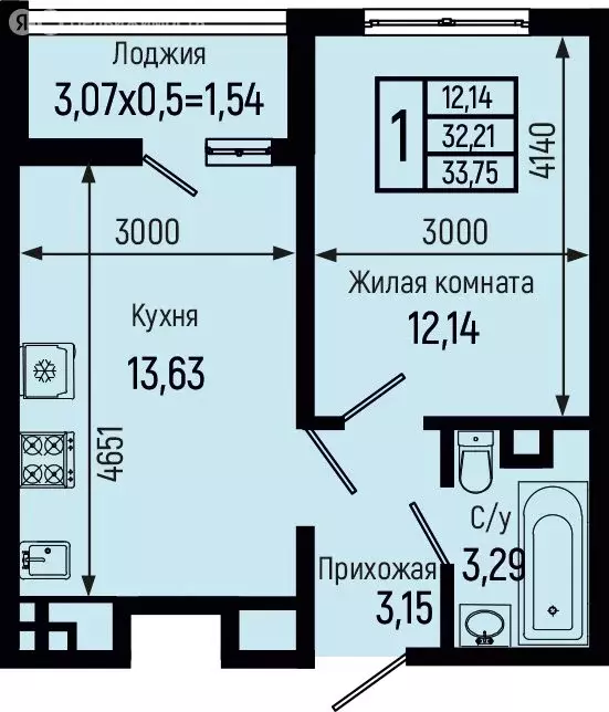 1-комнатная квартира: Небуг, ЖК Botanica Hills (33.75 м) - Фото 0