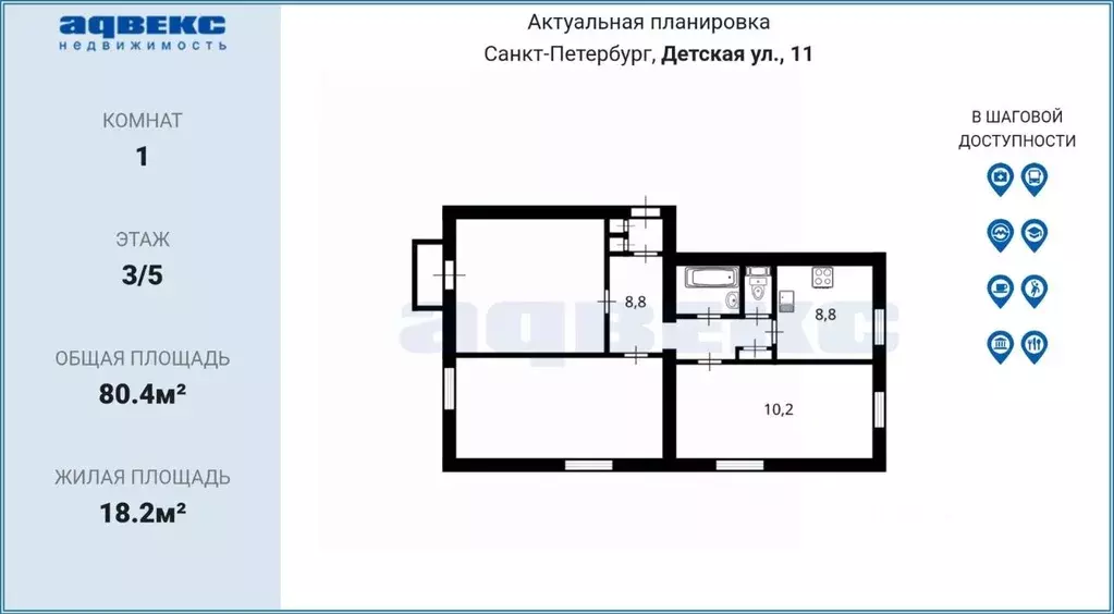 Комната Санкт-Петербург Детская ул., 11 (18.2 м) - Фото 2