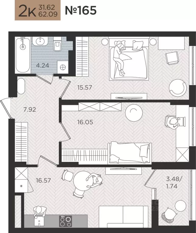 2-к кв. Калининградская область, Калининград Мой Город жилой комплекс ... - Фото 1