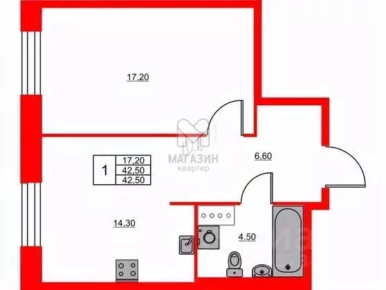 1-к кв. Санкт-Петербург ул. Моисеенко, 8-10 (42.5 м) - Фото 1