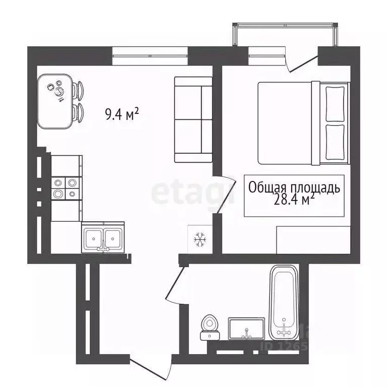 1-к кв. Новосибирская область, Новосибирск ул. Костычева, 19/1 (28.4 ... - Фото 1