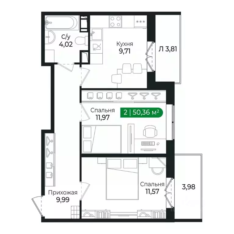 2-к кв. Ленинградская область, Сертолово Всеволожский район, ... - Фото 1