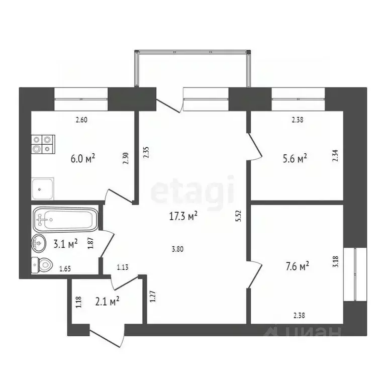 3-к кв. Кемеровская область, Кемерово просп. Ленина, 76 (41.7 м) - Фото 1