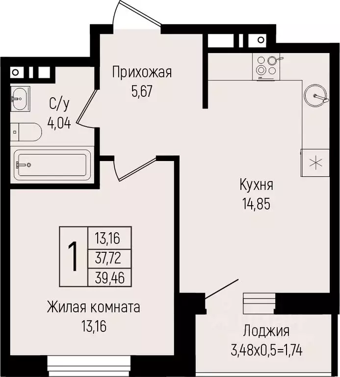 1-к кв. Краснодарский край, Краснодар ул. Михаила Барибана (39.46 м) - Фото 0