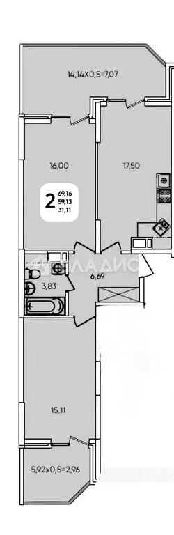 2-комнатная квартира: Краснодар, микрорайон Любимово, 16 (69.16 м) - Фото 0