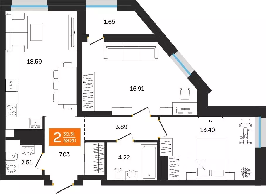 2-к кв. Башкортостан, Уфа ул. Султанова, 28 (68.2 м) - Фото 1