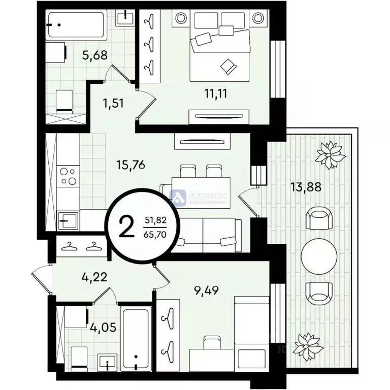 2-к кв. Тюменская область, Тюмень ул. Александра Звягина, 2 (65.7 м) - Фото 1