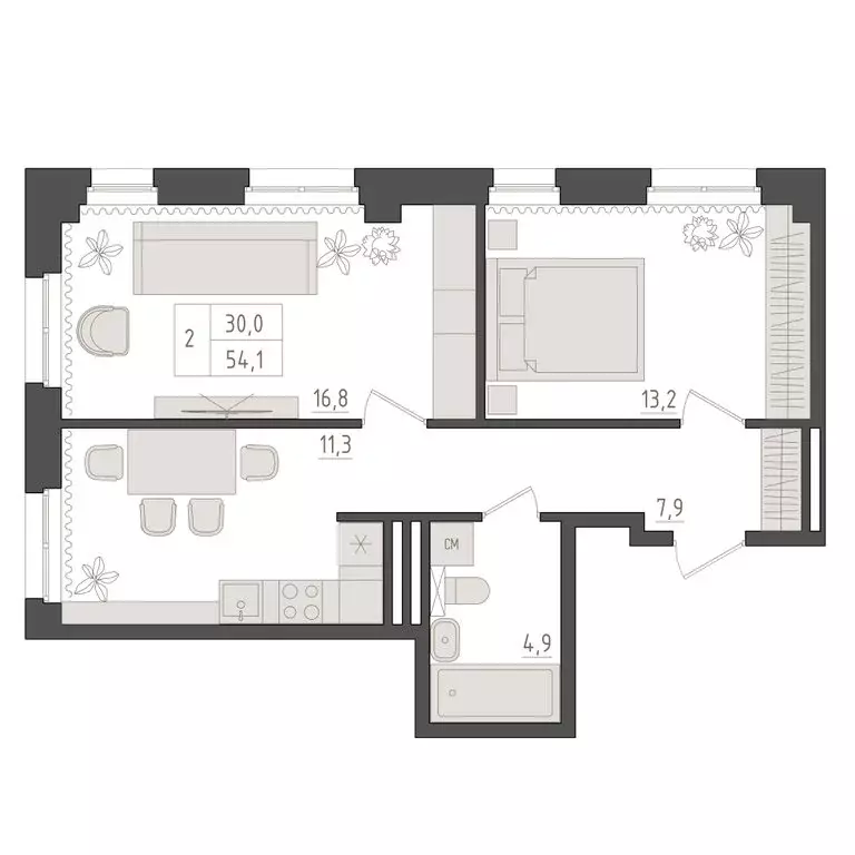 2-комнатная квартира: Уфа, 563-й квартал (54.1 м) - Фото 1