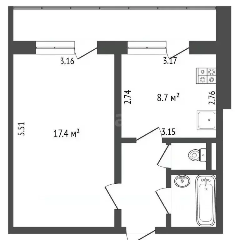 1-к кв. Белгородская область, Белгород Гостенская ул., 12 (36.0 м) - Фото 2