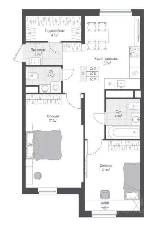 2-к кв. Тверская область, Тверь Лесная Мелодия-3 жилой комплекс (63.6 ... - Фото 1