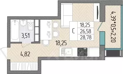 Студия Краснодарский край, Темрюк  (28.78 м) - Фото 1