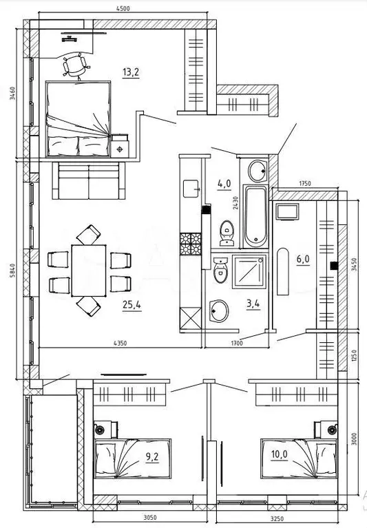 3-к. квартира, 88м, 1/15эт. - Фото 1