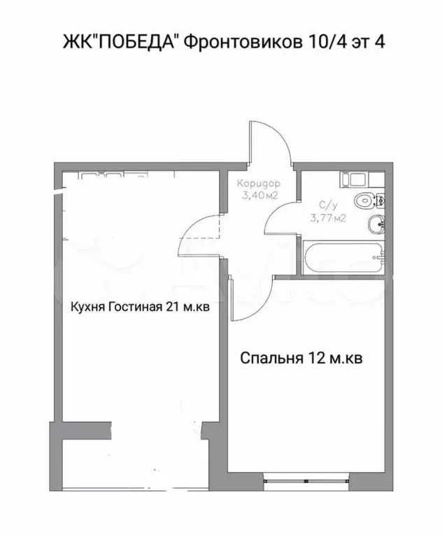 1-к. квартира, 40,1 м, 4/17 эт. - Фото 0
