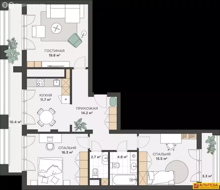 3-комнатная квартира: Калининград, улица Генерал-фельдмаршала ... - Фото 0