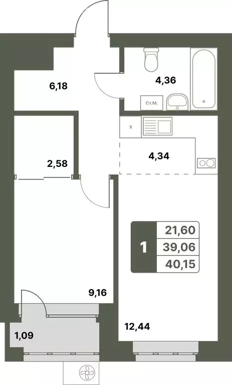 1-комнатная квартира: Уфимский район, село Миловка (40.15 м) - Фото 0