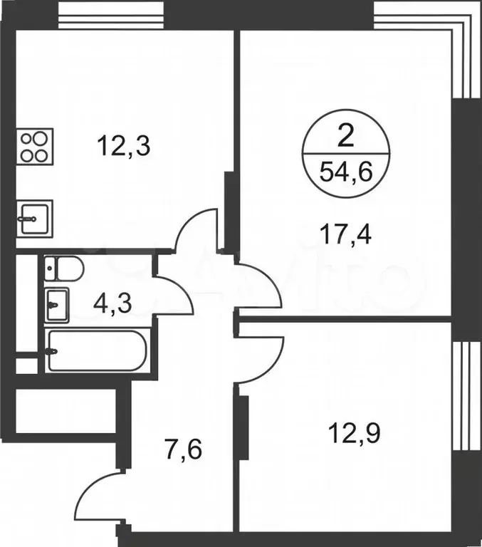 2-к. квартира, 54,6м, 15/17эт. - Фото 0