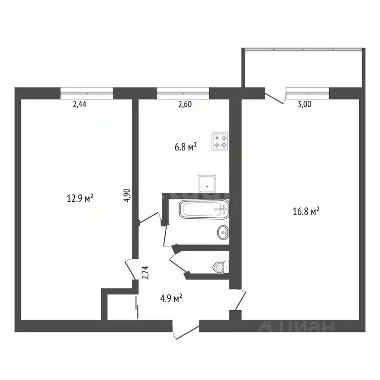 2-к кв. Амурская область, Благовещенск Нагорная ул., 14 (43.9 м) - Фото 2