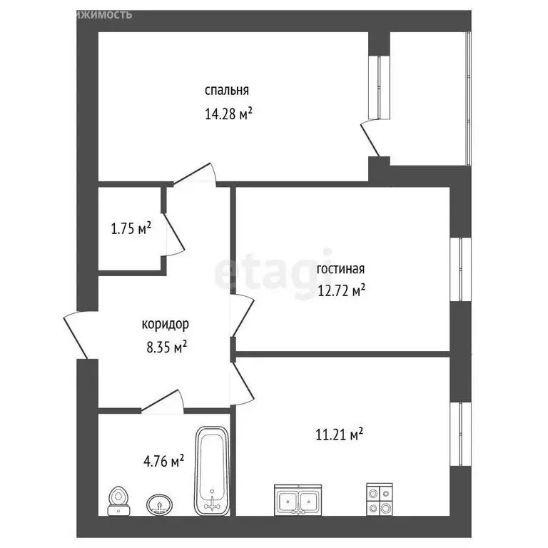 2-комнатная квартира: Томск, улица Пушкина, 61/3 (53 м) - Фото 1