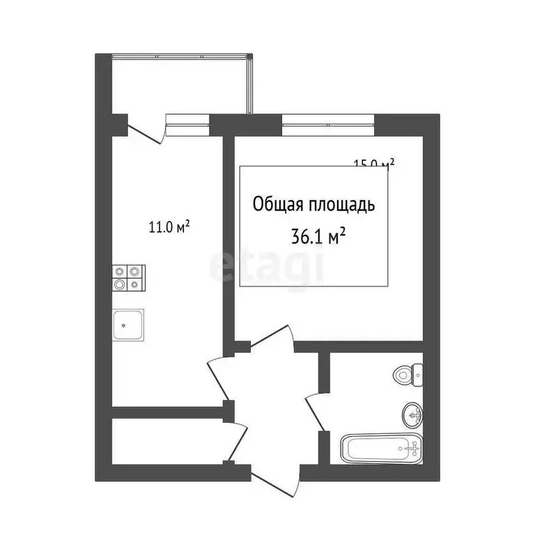 1-комнатная квартира: Томск, улица Ивана Черных, 20 (36.7 м) - Фото 0