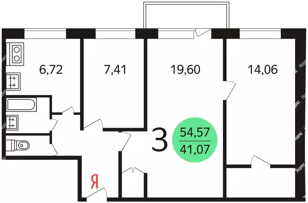 3-комнатная квартира: Москва, Нагорная улица, 38к1 (54.57 м) - Фото 1