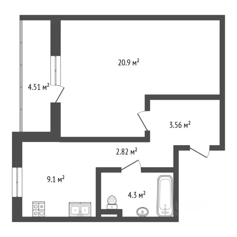 1-к кв. Тюменская область, Тюмень Солнечный проезд, 26 (40.6 м) - Фото 2