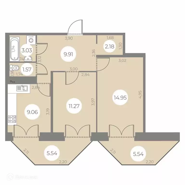 Продаётся 2-к квартира, 55.3 м - Фото 0