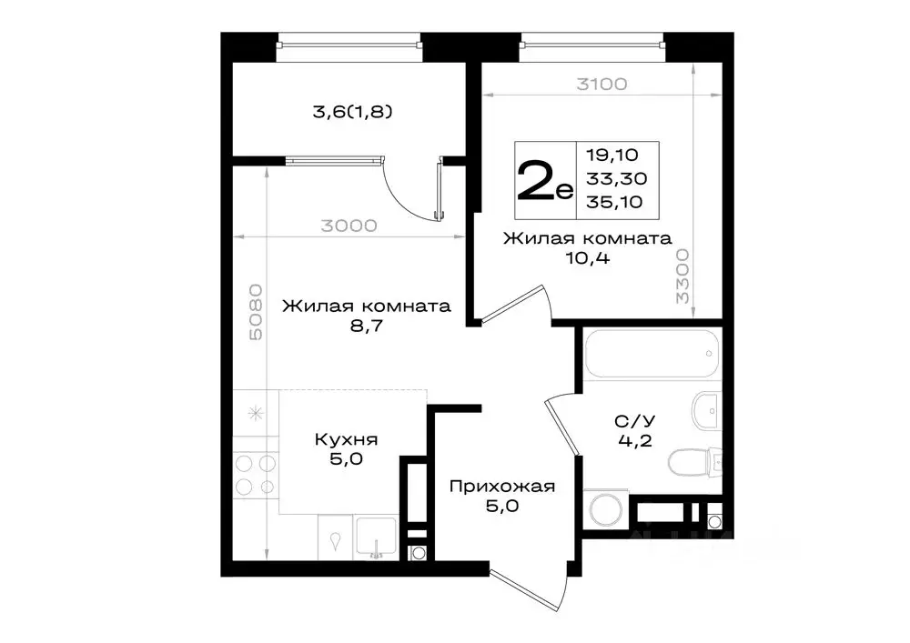 2-к кв. Ростовская область, Аксай 7-я линия (35.1 м) - Фото 1