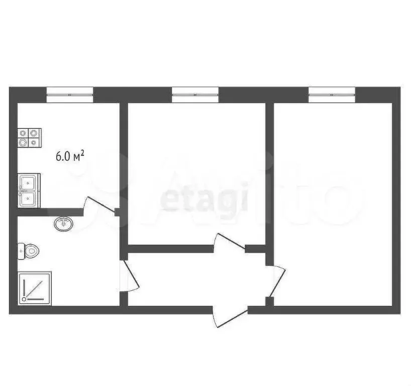 2-к. квартира, 43,3 м, 5/5 эт. - Фото 0