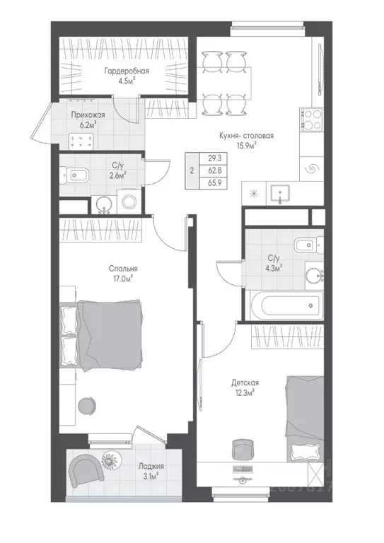 2-к кв. Тверская область, Тверь Лесная Мелодия-3 жилой комплекс (64.35 ... - Фото 1