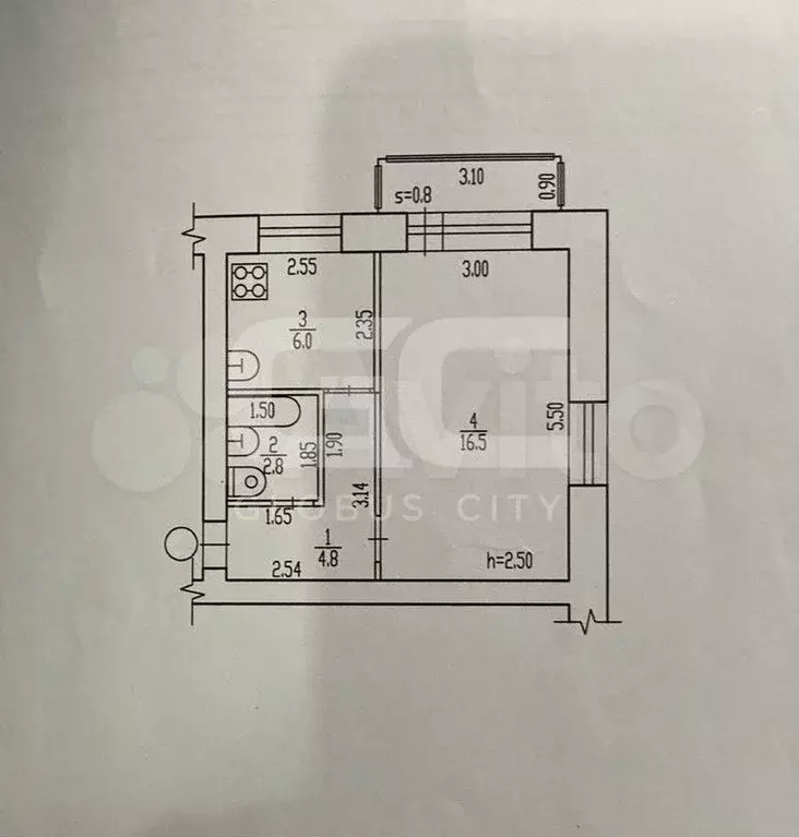 1-к. квартира, 31,1 м, 5/5 эт. - Фото 0