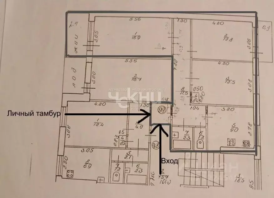 3-к кв. Нижегородская область, Нижний Новгород ул. Тропинина, 12 (66.6 ... - Фото 1