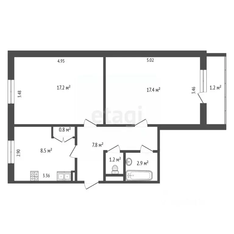 2-к кв. Ямало-Ненецкий АО, Ноябрьск ул. Цоя, 3В (55.8 м) - Фото 2