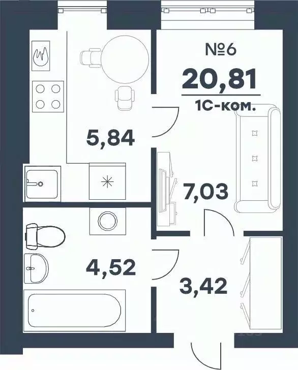1-к кв. Волгоградская область, Волгоград Долина мкр, Лес кв-л,  (20.81 ... - Фото 1