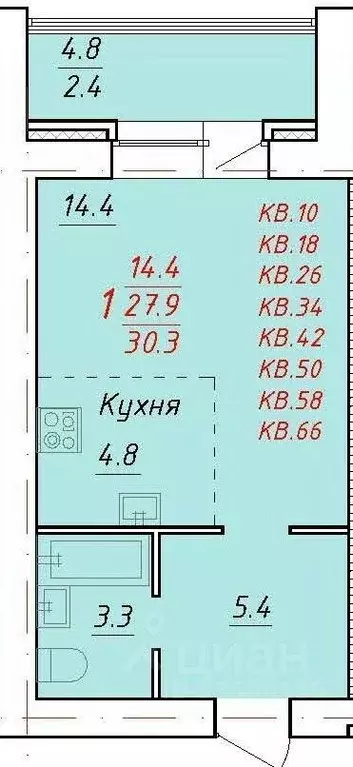 1-к кв. Алтайский край, Новоалтайск Индустриальная ул., 18 (30.3 м) - Фото 0
