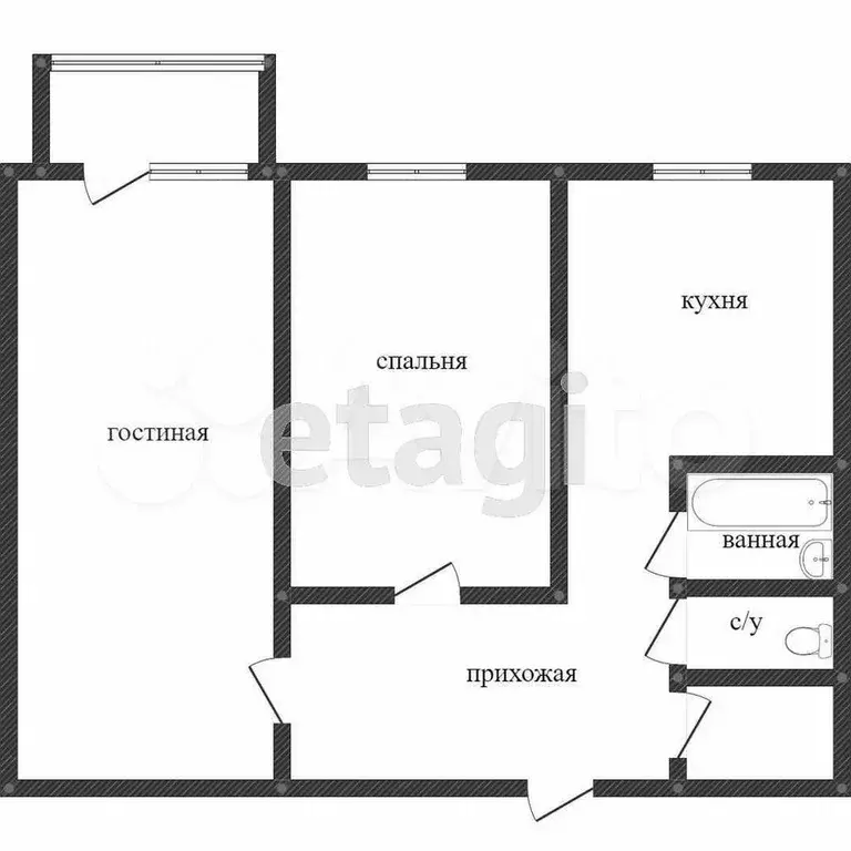2-к. квартира, 44,8 м, 5/5 эт. - Фото 0