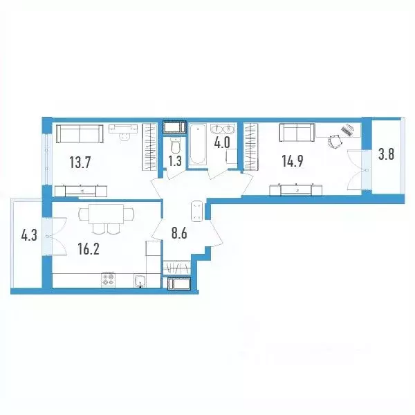 2-к кв. Санкт-Петербург ул. Вадима Шефнера, 4 (62.8 м) - Фото 0