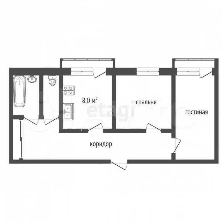 2-к. квартира, 48,5 м, 5/5 эт. - Фото 0