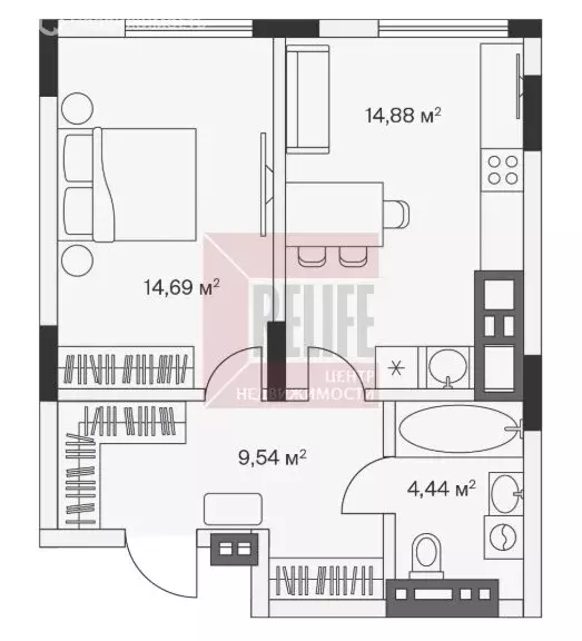 1-комнатная квартира: посёлок Малое Исаково, Первая улица, 1к4 (43.7 ... - Фото 1