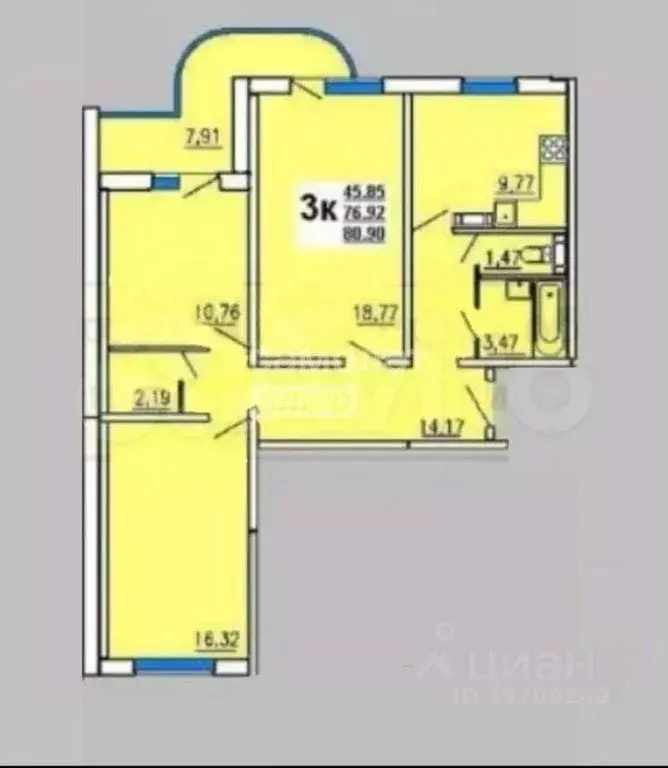 3-к кв. Курская область, Курск ул. Домостроителей, 8 (76.9 м) - Фото 2