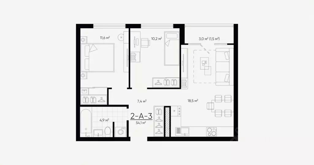2-к кв. Свердловская область, Екатеринбург Академический мкр, 20-й ... - Фото 2