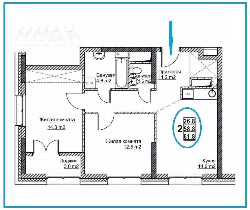 2-к кв. Нижегородская область, Нижний Новгород ул. Бетанкура, 7 (61.8 ... - Фото 1