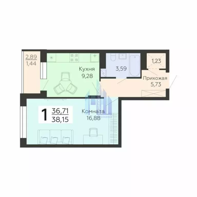 1-комнатная квартира: Воронеж, Покровская улица, 19 (38.16 м) - Фото 0