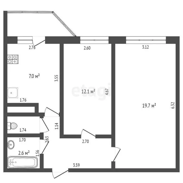 2-комнатная квартира: Тюмень, улица Андрея Бушуева, 4к1 (50 м) - Фото 1