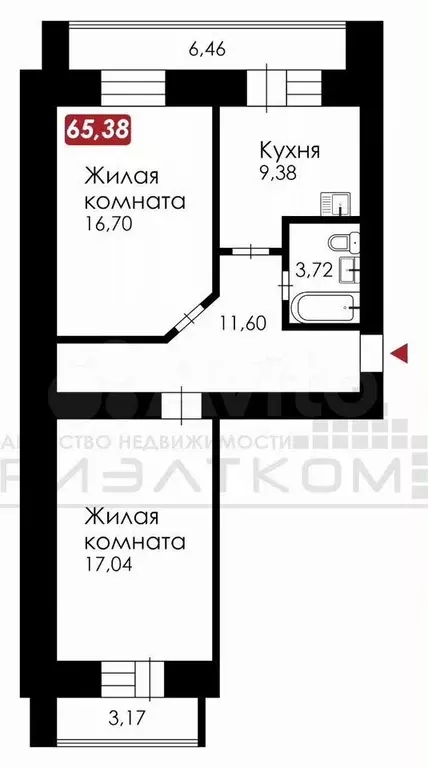 2-к. квартира, 65,4 м, 6/14 эт. - Фото 0