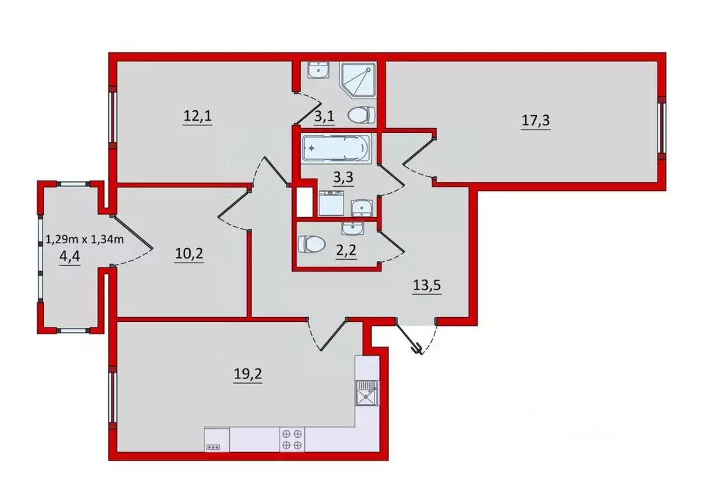 Квартира, 3 комнаты, 80.8 м - Фото 2
