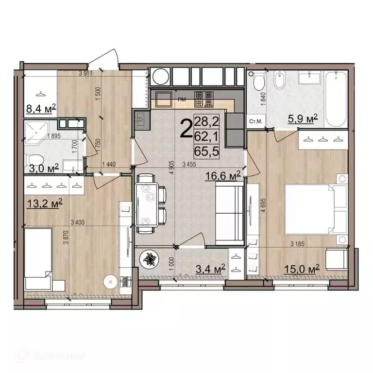 2-к кв. Рязанская область, Рязань Еврокласс жилой комплекс (65.5 м) - Фото 1