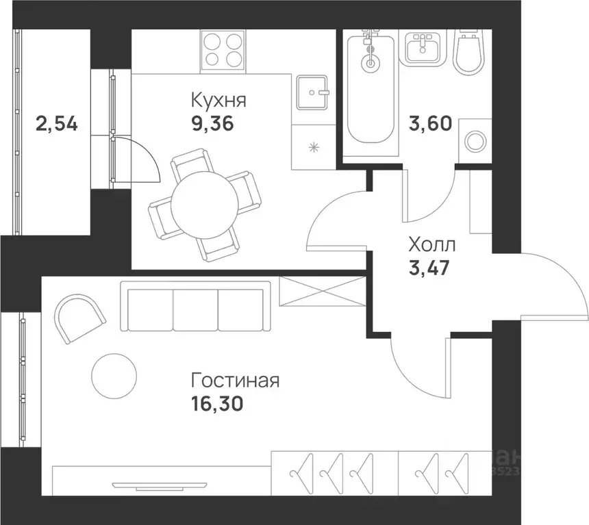 1-к кв. Тульская область, Тула Новая Тула мкр,  (35.27 м) - Фото 1
