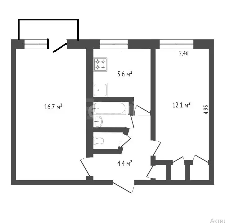 2-комнатная квартира: Вологда, улица Чернышевского, 97 (43.8 м) - Фото 1