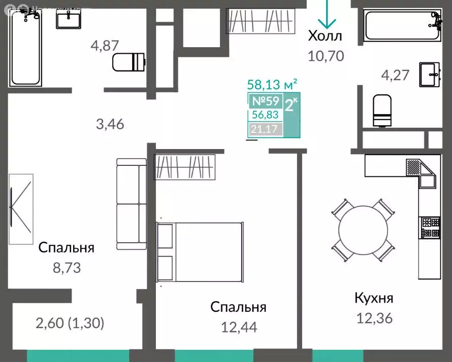 2-комнатная квартира: Симферополь, проспект Александра Суворова (58.13 ... - Фото 0