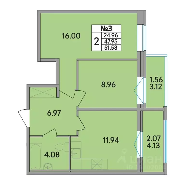 2-к кв. Ленинградская область, Всеволожский район, Агалатовское с/пос, ... - Фото 1